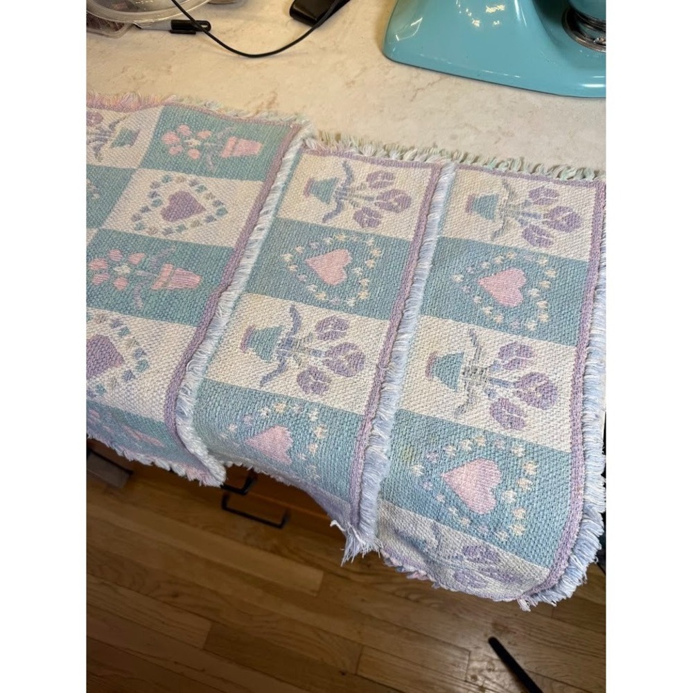 VTG 3 Pastel Heart Floral Placemats Rectangular 2 Sided 1990s Spring Cottagecore - Picture 6 of 15